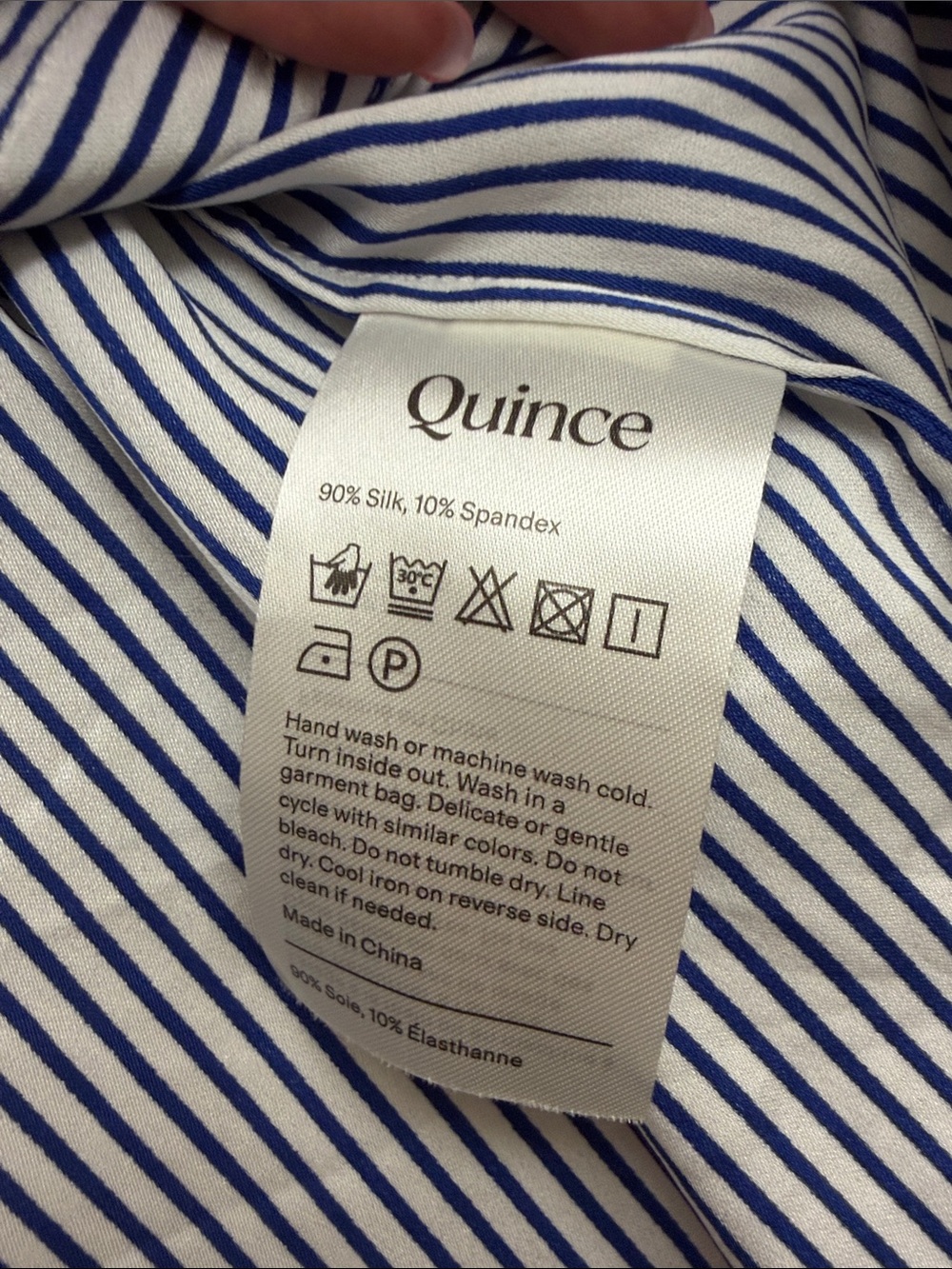 Quince women’s White and Navy Striped Dress Shirt - Picture 3 of 5